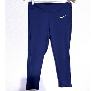 Nike Womens Navy Blue Capri Leggings Medium Cropped Athletic Running Gym
